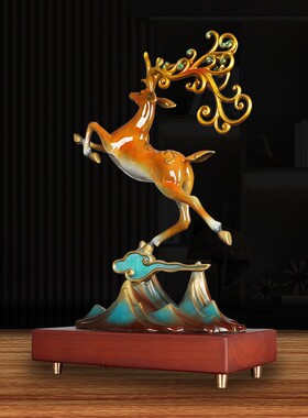 铜鹿摆件祥云麋鹿客厅玄关办公室创意家居装饰品开业乔迁工艺礼品