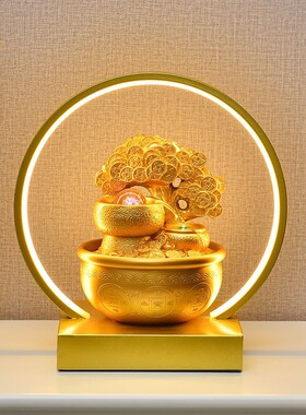 桌面家居循环水客厅流水摆件装饰品招财猫摇钱树电视柜办公桌景观