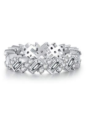 新款欧美S925银祖母绿切满钻排戒时尚网红璀璨爆闪戒指祖母绿戒子