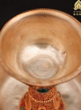 尼泊尔手工铜掐丝护法杯供具用品供酒大号底盘12.7cm