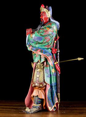 黄铜彩绘关公武铜像摆件 大刀关羽关二爷武工艺礼品