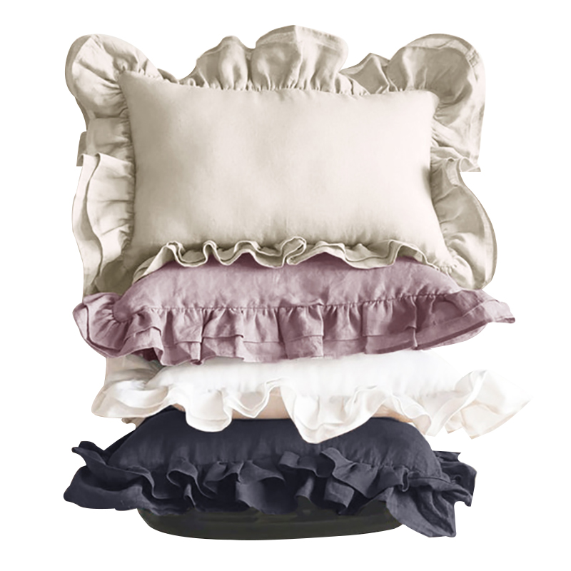 亚麻纯色花边单人枕l套一只装荷叶边枕套欧美轻奢公主风48*74定制 - 图3