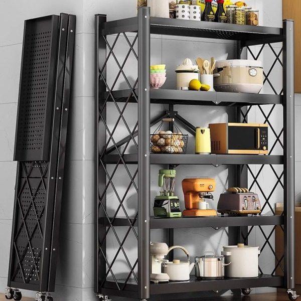 免安装厨房置物架落地多层折叠收纳架烤箱锅具微波炉货架储物架子,淘宝优惠券,粉丝福利购,淘宝优惠卷