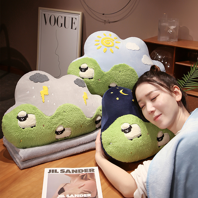 二合一抱枕被子两用办公室云朵沙发午睡小毯子P枕头毛毯汽车用靠 - 图0