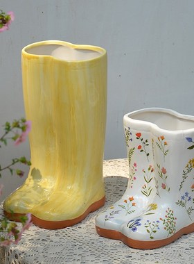陶瓷靴子雨靴花景雨伞插桶阳台院礼花园别墅庭婚园艺布盆装饰摆件