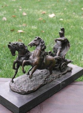 铜马古罗马战车男(小号)马车马拉车铜工艺品摆件家居装饰品铜雕塑