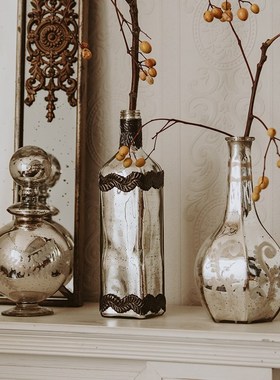 收获小屋玻璃花瓶法式覆古客厅y插花装饰花器中古风高级感艺术摆