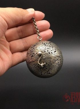 仿古铜香薰球镂空迷你家用熏香球倒流香炉香囊球挂件茶道禅意摆件