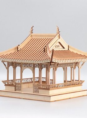 新中式禅意侘寂风院落摆件创意木质凉亭建筑屋檐样板房间软装饰品