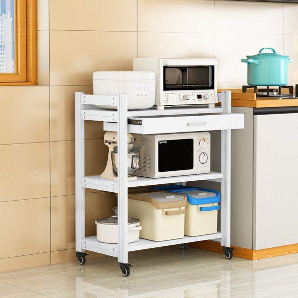 白色三层厨房置物架落地式多层微波炉烤箱带抽屉收纳柜可移动锅架,淘宝优惠券,粉丝福利购,淘宝优惠卷