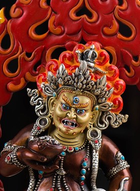 闯隆《黑财神摆件》紫铜雕花鎏金鎏银手工 彩绘客厅铜像8寸桌面