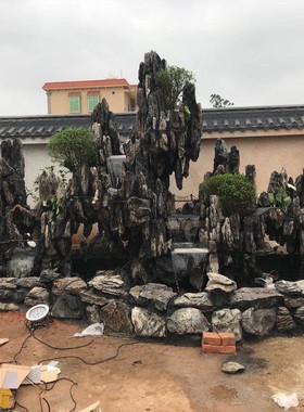 鱼池假头造景石件花园庭院流水喷泉别墅阳台大型招财装饰摆山瀑布