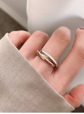 大码戒指女胖MM三环三色时尚个性加肥加大胖人粗手U大号食指指环