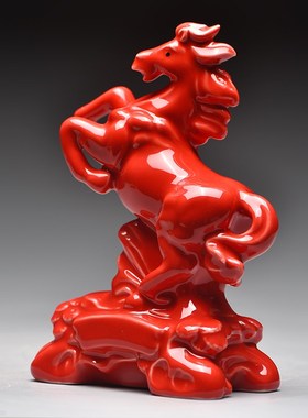 红色陶瓷马摆件枣红色立马十二生肖马到成功吉祥客P厅物装饰工艺