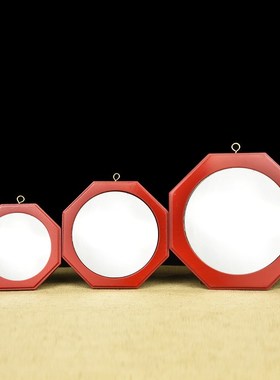 红色实木八卦镜凸镜凹镜小号大门挂件阳台凸面家用入户门窗户摆件