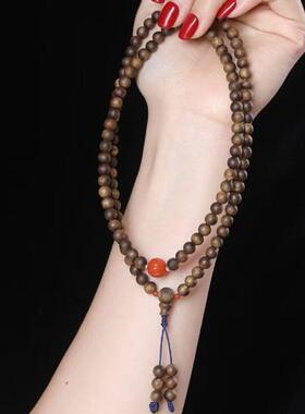 国香DIY棋楠沉香木6MM南红南瓜珠和田玉配饰情侣款念珠工艺品手链