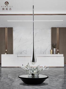 酒店大堂大型落地摆件玻璃钢雕塑售楼处电镀不锈钢水滴艺术垒德株