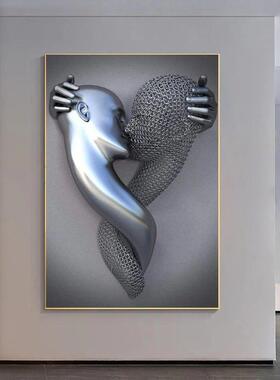 高清金属情侣雕像人物系列 高清喷绘画 酒店家居装饰画办公室挂画