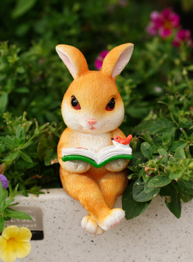 家居桌边坐姿卡通兔子看书电视柜摆件花盆装饰花园庭院摆设造景观