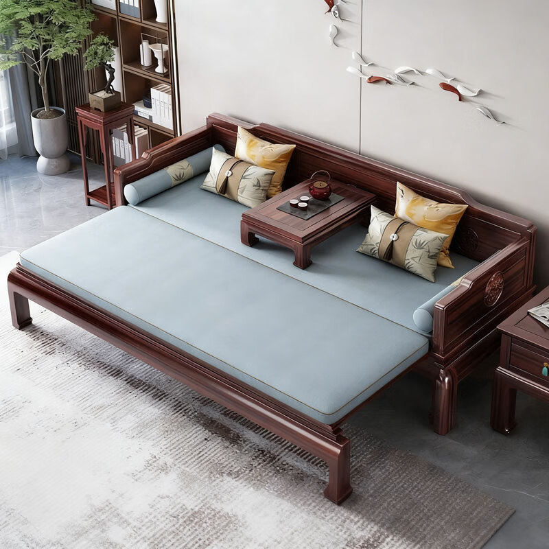 乌金木仿古全实木罗汉床大小户型多功能沙发床一体两用折叠抽拉床,淘宝优惠券,粉丝福利购,淘宝优惠卷