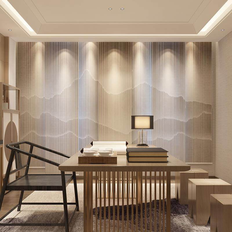 中式窗帘办公室卷帘软隔断挂式屏风茶室多层电动升降帘布艺半遮光,淘宝优惠券,粉丝福利购,淘宝优惠卷