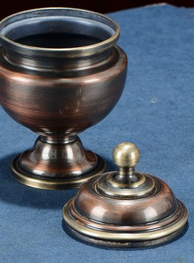 红铜米盒光面修粮用宝瓶家用佛前居家桌面仿X古色米壶摆件