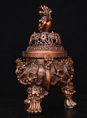 铜香炉黄铜香薰炉家用室内x三足九龙大明宣德檀香炉彷古特大号