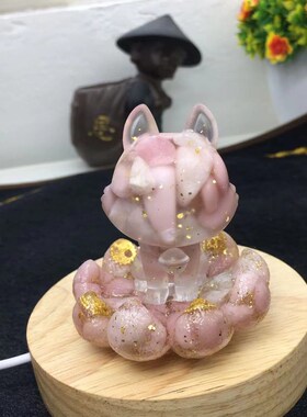 好记水晶滴胶碎石九左黄摆件狐水晶粉水晶紫水晶金曜石高7cm尾右