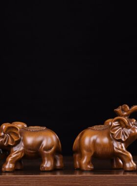 中式木纹大象树脂工艺品家居装饰品客厅玄关礼物简约摆件中式风格