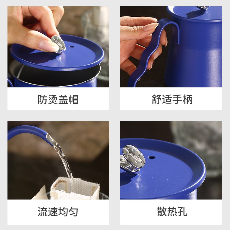 手冲壶sus304不锈钢咖啡壶带盖长嘴细口挂耳壶鹰嘴滴漏式咖啡器具 - 图1
