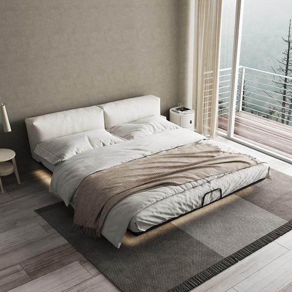 侘寂悬浮床白色科技布/白蜡木床板/工业风意式轻奢简约布床布艺床,淘宝优惠券,粉丝福利购,淘宝优惠卷