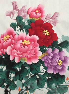 饰爱萍老师手绘牡丹国画小六尺横墙客厅沙发背景幅装张画花开富贵