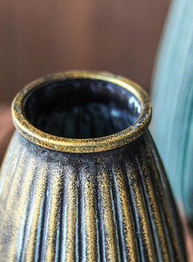 插花复古花瓶仿陶中干文奢仿古摆件轻艺仿铜花瓶怀旧做旧式花花器