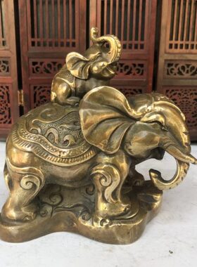 仿古纯铜大象摆件一对家居店铺招财铜葫芦大象居家风水摆件