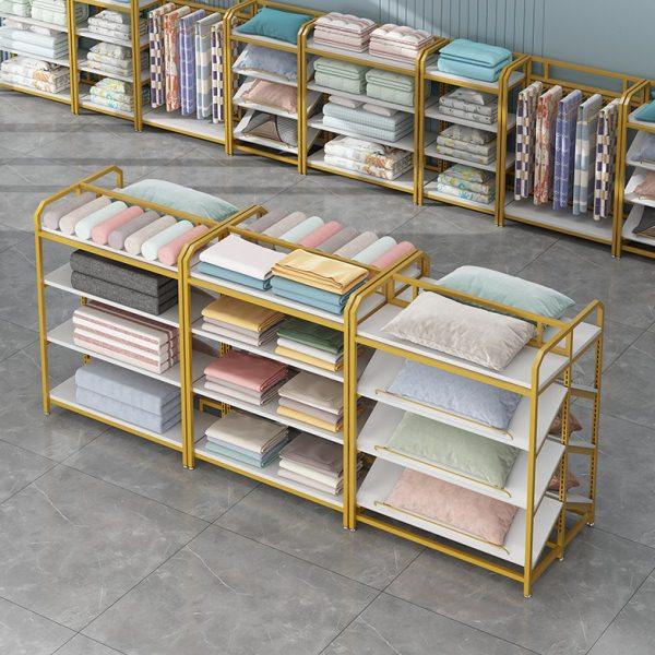 家纺店中岛货架被子四件套被芯枕头展架家纺布料矮柜床上用品架子,淘宝优惠券,粉丝福利购,淘宝优惠卷