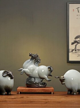 陶瓷生肖牛马羊猪厅件招财玄关办公室客饰书房博古架装摆开业礼品