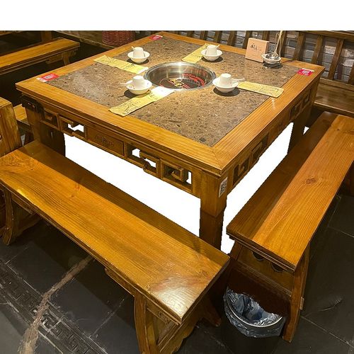 八仙桌大理石火锅桌子商用电磁炉一体复古火锅店桌椅餐桌实木定制 - 图3