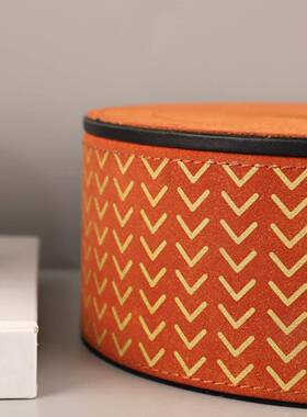 1411代极简高档圆形皮革收纳盒首饰样板间卧现室衣盒帽梳间妆台装