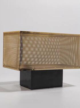 现代轻花奢花瓶金属长方形盆器摆件样板MYL房装售楼处网格花软饰