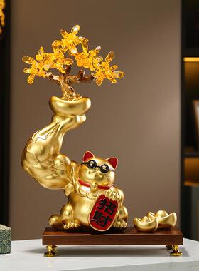 中式创业臂意大力麒麟大力麒麟招财猫摆件乔迁居发财树新装饰办公
