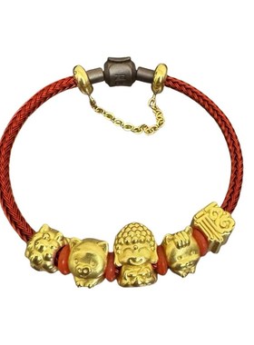 可穿3D转运珠皮绳o手链防丢链防丢扣周家钢丝绳牛皮绳保护套钛钢