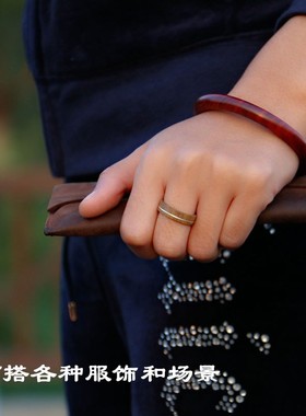 百年绿檀紫小叶h紫檀木手工制作男女情侣款士复古包镶银指环木戒