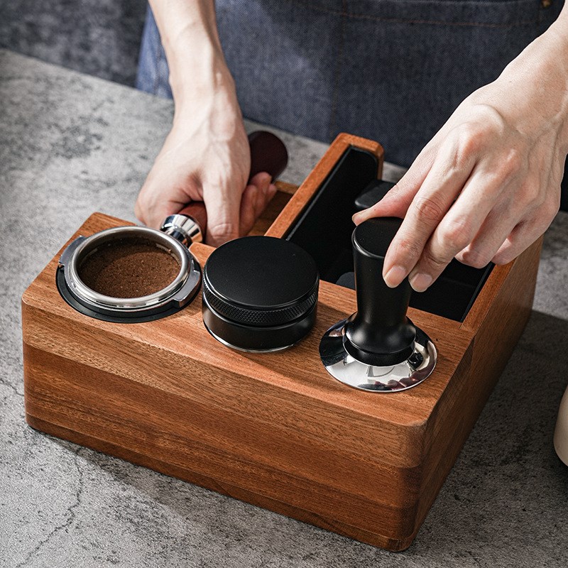 实木敲渣盒家用咖啡机吧台粉渣桶通用手柄支架粉锤收纳底座压粉座 - 图3