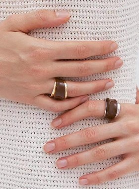 欧美双层开口戒指加工定制液态珐琅戒指时尚高级感冷淡风食指戒