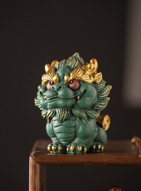 新中式国潮风麒麟摆件一s对高档精品家居客厅书房办公室桌面装饰