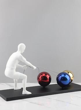 现代简约抽象拉球人卧物雕塑摆件客关厅室玄电视柜家1084样板房居