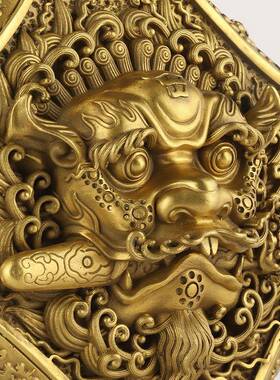 吞铜狮牌咬剑瑞兽虎头牌八卦243镜八角狮头口挂件