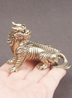 纯黄铜铜地藏公王坐骑谛听神桌面摆件办室兽瑞兽貔貅HT721摆件老