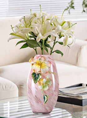 粉色花瓶摆件桌厅现代百合花茶几餐客插花花器电视柜级高感装饰品