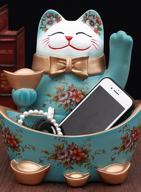 创意招财家居装饰品玄q关桌面收纳摆件进门口放钥匙的收纳盒复古